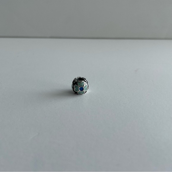 Authentic Pandora green blue flower enamel charm discontinued style - Picture 4 of 5